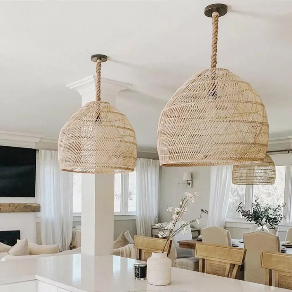 Handemade Rattan  Rope Light Pendant Lampshade For Kitchen Island-Handwovenlamp